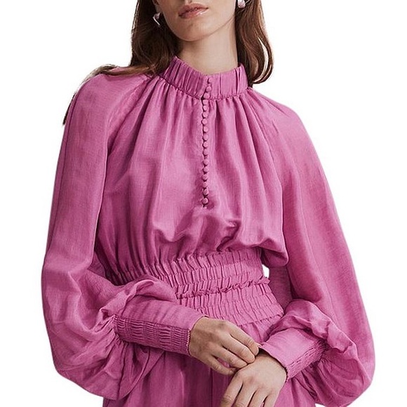 COUNTRY ROAD Linen Gathered Detail Long Sleeve Midi Dress - Picture 4 of 6